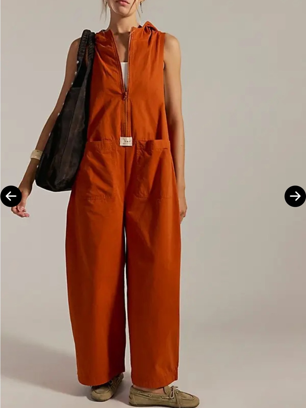 Free People Sleeveless Hooded Wide-Leg Jumpsuit in Burnt Orange
